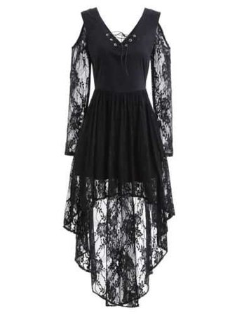 Vintage Womens Gothic Steampunk Cold Shoulder High Low Lace Party Lattice Dress | eBay