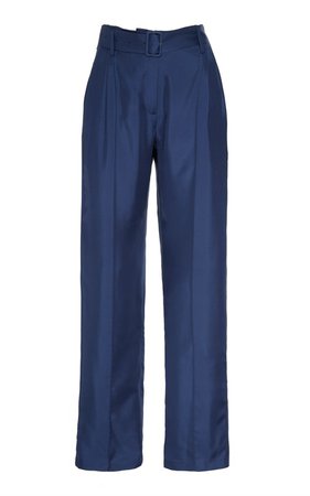 Belted Pleated Twill Straight-Leg Trousers by Sally LaPointe | Moda Operandi