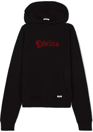 BLOUSE - Divine Appliquéd Cotton-jersey Hoodie - Black