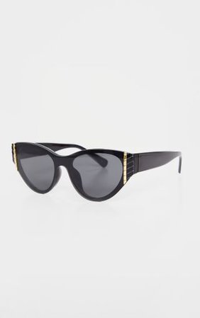 Black Cat Eye Gold Trim Sunglasses | PrettyLittleThing