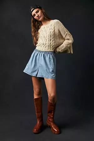 We The Free Get Free Chambray Pull-On Shorts | Free People