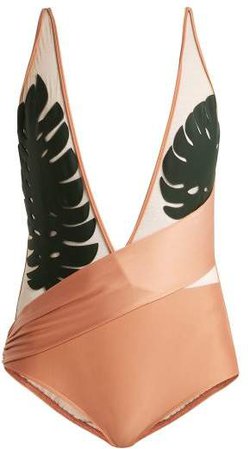 Tropical V Neck Swimsuit - Womens - Pink Multi