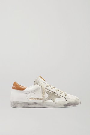 Superstar Distressed Suede-trimmed Leather Sneakers - White