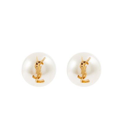 Saint Laurent - Logo faux pearl stud earrings | Mytheresa