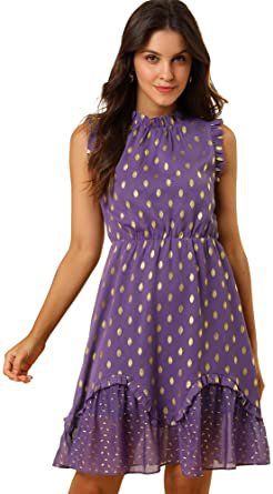 Allegra K Women's Dots High Neck Sleeveless Metallic Print Ruffle Cocktail Party Dress at Amazon Women’s Clothing store