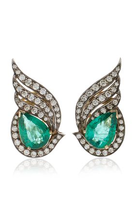 One Of A Kind 18k Yellow Gold Emerald & Diamond Stud Earrings By Amrapali | Moda Operandi
