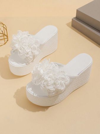 Fashionable Women's Flower Decor Wedge Sandals For Outdoor Wear With A Thick Bottom | SHEIN USA