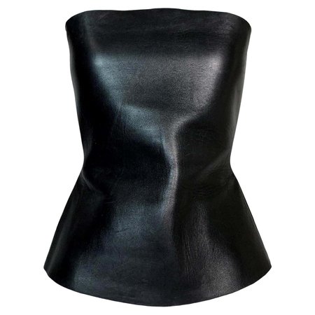 S/S 2001 Yves Saint Laurent Tom Ford Black Leather Strapless Bustier Top For Sale at 1stDibs