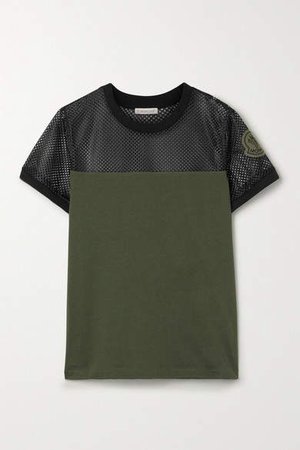 Appliqued Mesh And Cotton-jersey T-shirt - Army green
