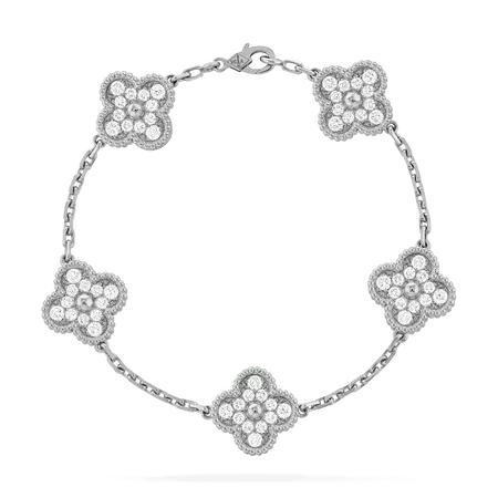 Van Cleef & Arpels - Vintage Alhambra bracelet, 5 motifs 18K white gold, Diamond