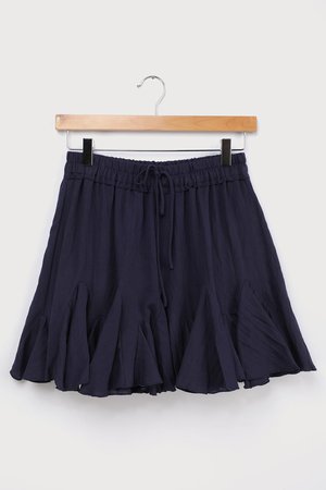 Navy Blue Mini Skirt - Godet Hem Skirt - Ruffled Skater Skirt - Lulus