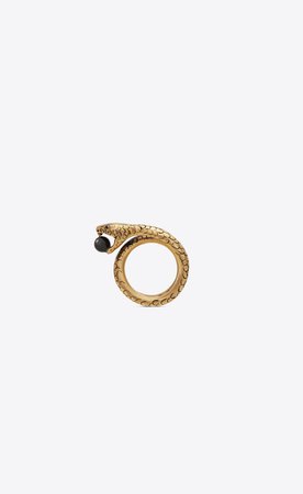 Saint Laurent ‎Snake Ring In Gold Metal With a Black Glass Bead. ‎ | YSL.com