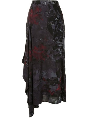 Yohji Yamamoto Abstract Print Draped Side Skirt - Farfetch