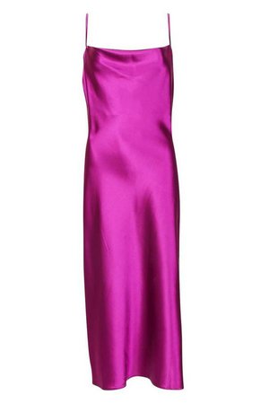 Satin Bias Cut Slip Midi Dress | Boohoo purple