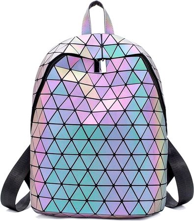 Amazon.com | LorranTree Geometric Backpack Luminous Backpacks Holographic Reflective Bag Lumikay Bags Irredescent Rucksack Rainbow Silver One_Size | Casual Daypacks