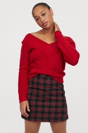 V-neck Sweater - Red - Ladies | H&M US