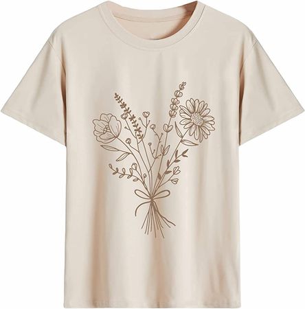 SOLY HUX Women's Graphic Letter Print T Shirt Short Sleeve Tee Top Khaki Mushroom Butterfly XL at Amazon Women’s Clothing store