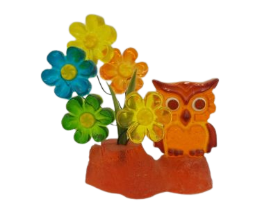Lucite Mid Century Modern Wired Flowers & Owl Orange Acrylic Figurine 70's Retro See original listing