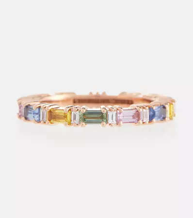 Rainbow Fireworks 18 Kt Rose Gold Eternity Ring With Diamonds And Sapphires in Gold - Suzanne Kalan | Mytheresa