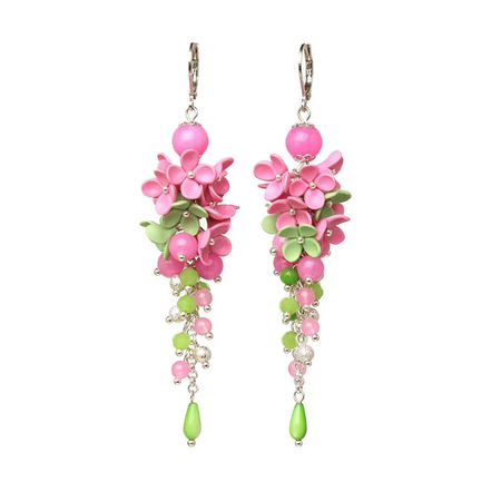Pink and Green Dangle Earrings