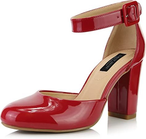 Women's Chunky Heel Round Toe Ankle Strap Pumps Shoes | Pumps