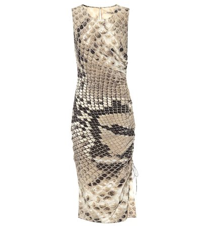 Snake-printed silk midi dress