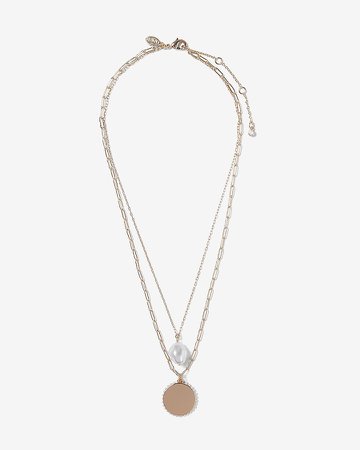 Layered Pearl & Coin Drop Necklace