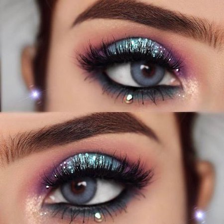 Turquoise & Purple Eye Makeup (w/ Glitter)