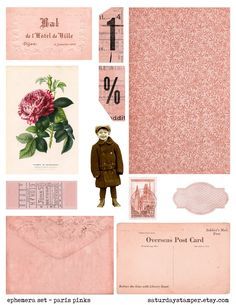 pink ephemera vintage antique paper ticket invitation advert illustration blush peach envelope art