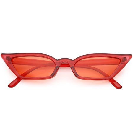 *clipped by @luci-her* Women's Translucent Thin Extreme Cat Eye Sunglasses Rectangle Lens Sunglasses 47mm (Red / Red)