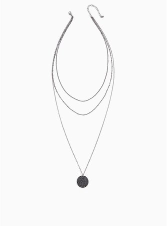 Silver-Tone & Black Pavé Pendant Layered Necklace - Plus Size | Torrid