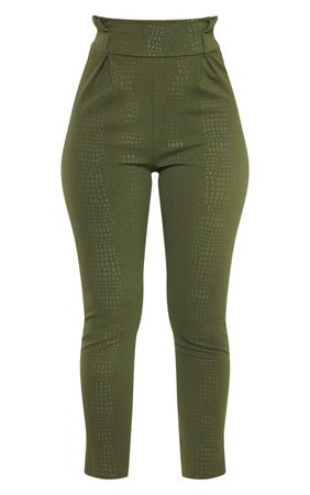 Burgundy Croc Pleat Detail Skinny Trouser | PrettyLittleThing