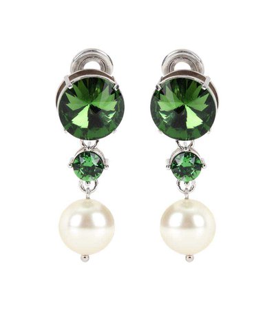 Green Crystal + Pearl Earrings (Miu Miu)