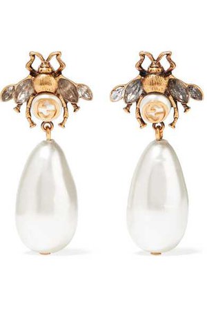 Gucci | Gold-plated, crystal and faux pearl earrings | NET-A-PORTER.COM