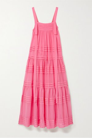 Pink Tiered silk-chiffon maxi dress | Lee Mathews | NET-A-PORTER