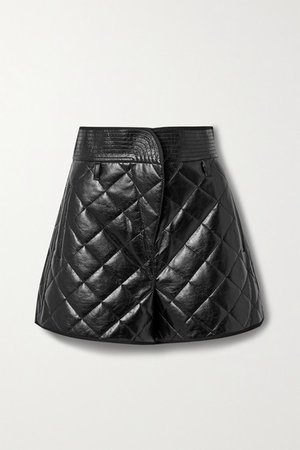 Quilted Faux Leather Shorts - Black