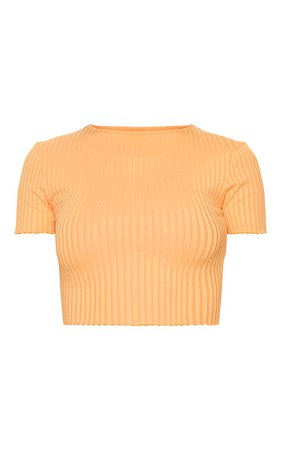 Tangerine Rib Frill Detail Crop T Shirt | PrettyLittleThing USA