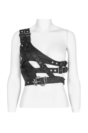 Teuta Off-the-Shoulder Armour Strap Vest by Punk Rave - The Gothic Shop