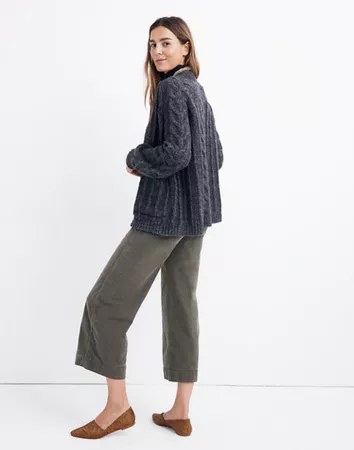 Bubble-Sleeve Cableknit Cardigan Sweater