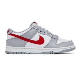 grey and red dunks