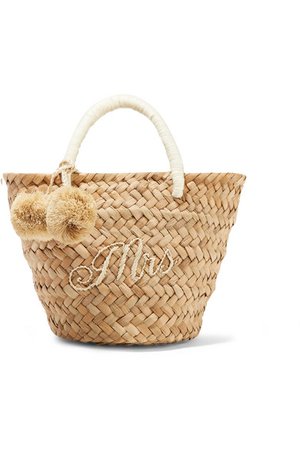 Kayu | St Tropez mini pompom-embellished embroidered woven straw tote | NET-A-PORTER.COM