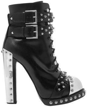 Hobnail Studded Leather Ankle Boots