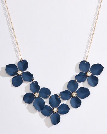 Mia & Tess Floral Statement Necklace in Navy and Gold | The Paper Store