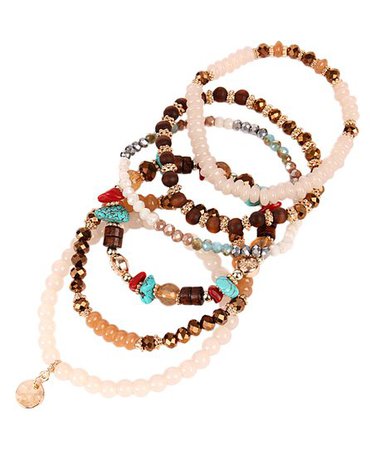 Riah Fashion Brown Beaded Stackable Stretch Bracelet - Set of Six | Zulily