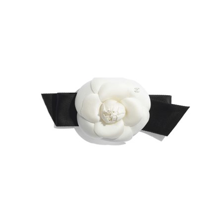 Silk, Cotton & Mixed Fibers Ivory & Black Camellia | CHANEL