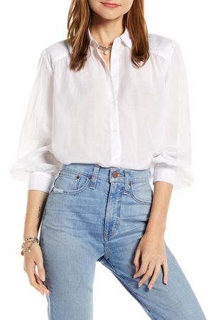 Something Navy Sheer Button-Up Shirt (Nordstrom Exclusive) | Nordstrom