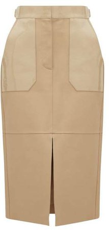 Panelled Leather Midi Skirt - Womens - Beige