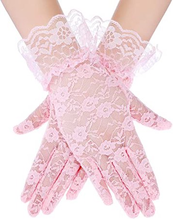 Amazon.com: Ladies Lace Gloves Elegant Short Gloves Courtesy Summer Gloves for Wedding Dinner Parties (Pink): Clothing