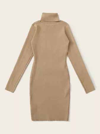 Rolled Neck Solid Bodycon Dress | SHEIN USA