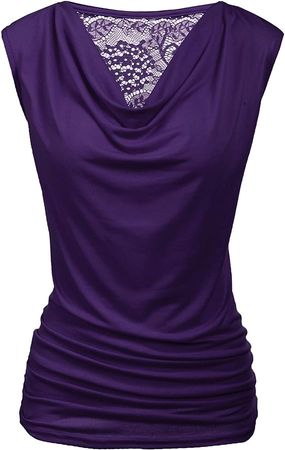 Zeagoo Womens Ruched Cowl Neck Tank Top Shirt Stretch Blouse with Side Shirring, Purple, XX-Large, Sleeveless at Amazon Women’s Clothing store